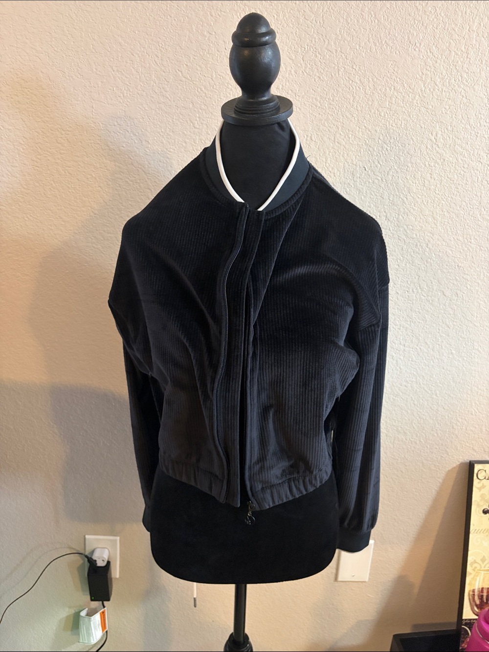 Victoria's Secret Black Velvet Ribbed Bomber Jacket